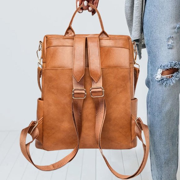 Brown Vegan Leather Backpack - Picture 3 of 5